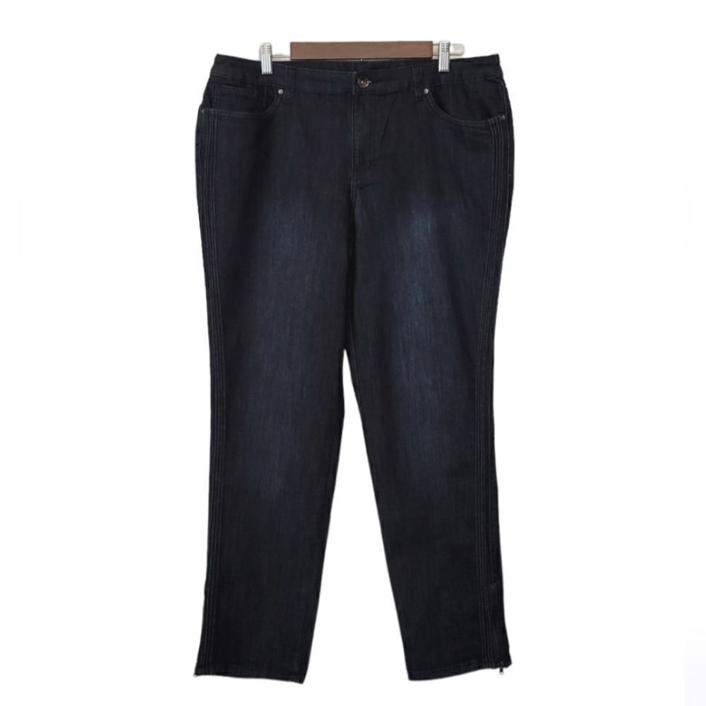 Christopher & Banks Dark Wash Side Pleated Detail Zip Ankle Blue Jeans Size 14